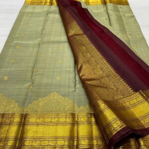 Kanjivaram Silk Saree in Dark Gray and Coffee Brown with Intricate Small Checks Design