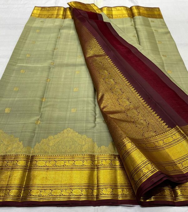 Kanjivaram Silk Saree in Dark Gray and Coffee Brown with Intricate Small Checks Design