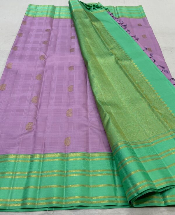 Kanjivaram Silk Saree in Pastel Pink with Pastel Green