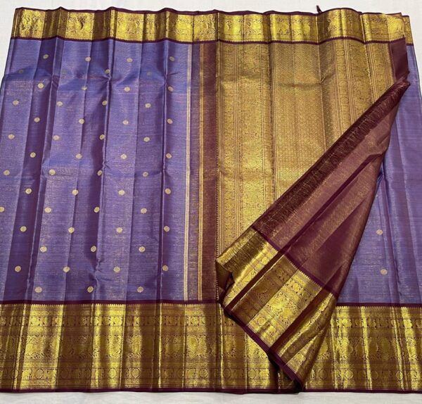 Kanjivaram Silk Saree in Lavender and Coffee Brown