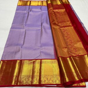 Lavender Kanjivaram Silk Saree with Striking Red Border