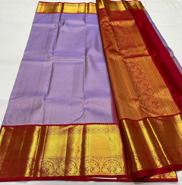 Lavender Kanjivaram Silk Saree with Striking Red Border