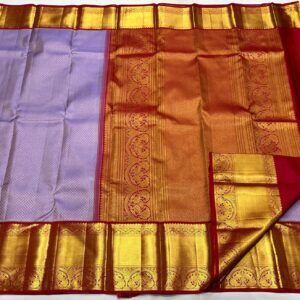 Lavender Kanjivaram Silk Saree with Striking Red Border