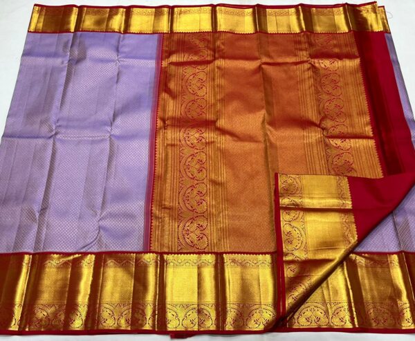 Lavender Kanjivaram Silk Saree with Striking Red Border