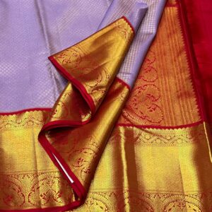 Lavender Kanjivaram Silk Saree with Striking Red Border