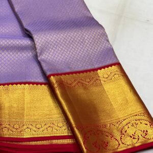 Lavender Kanjivaram Silk Saree with Striking Red Border