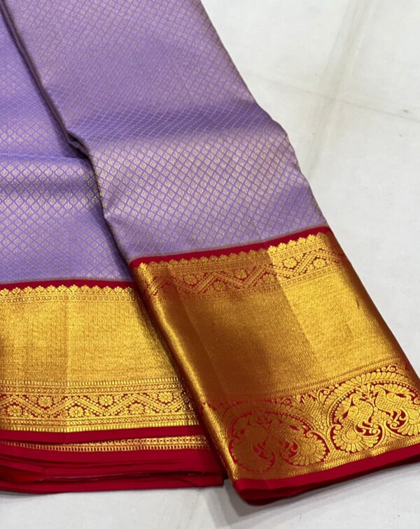 Lavender Kanjivaram Silk Saree with Striking Red Border