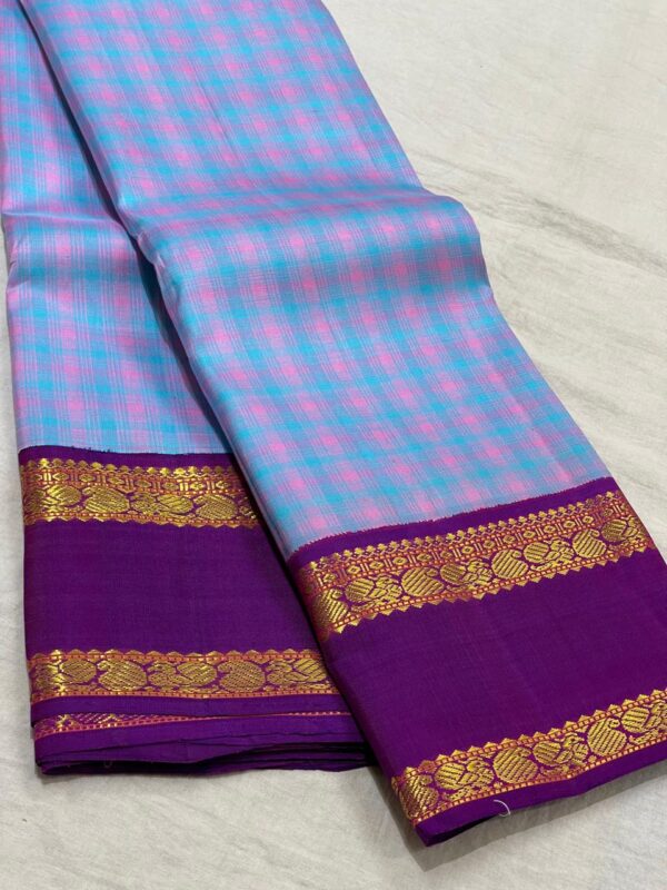 Kanjivaram Silk Saree in Sky Blue with Purple Border