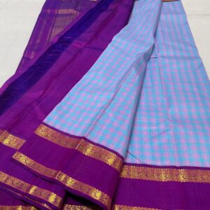 Kanjivaram Silk Saree in Sky Blue with Purple Border