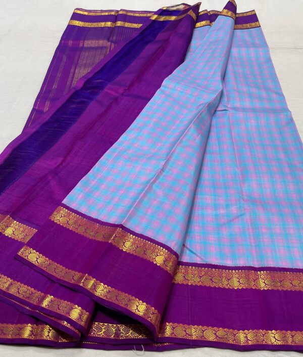 Kanjivaram Silk Saree in Sky Blue with Purple Border