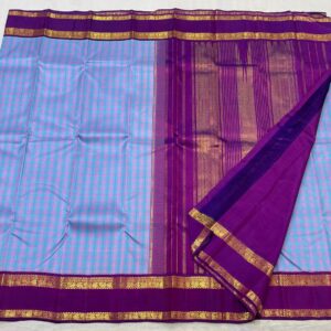 Kanjivaram Silk Saree in Sky Blue with Purple Border