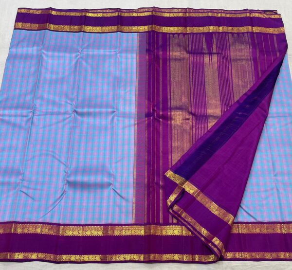 Kanjivaram Silk Saree in Sky Blue with Purple Border