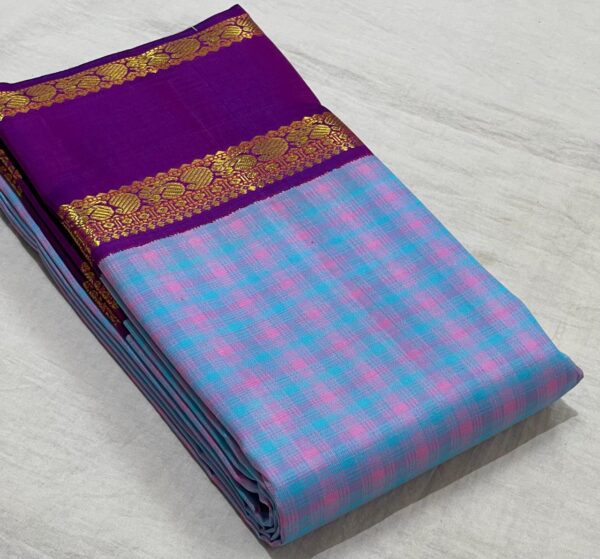 Kanjivaram Silk Saree in Sky Blue with Purple Border