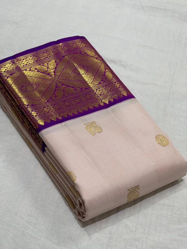 Kanjivaram Silk Saree in Light Pink with Purple