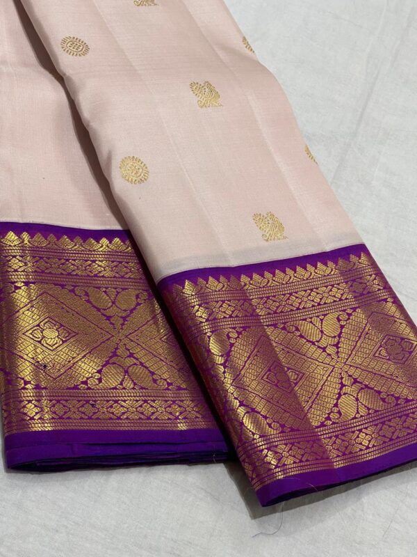 Kanjivaram Silk Saree in Light Pink with Purple