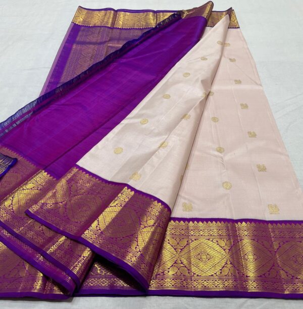 Kanjivaram Silk Saree in Light Pink with Purple