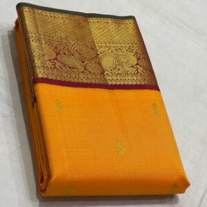 Kanchipuram Silk Saree in Mango Yellow and Maroon Red