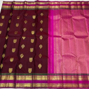 Kanjivaram Silk Saree in Maroon Red with Rani Pink