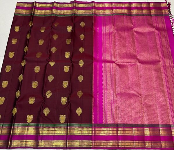 Kanjivaram Silk Saree in Maroon Red with Rani Pink