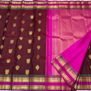 Kanjivaram Silk Saree in Maroon Red with Rani Pink