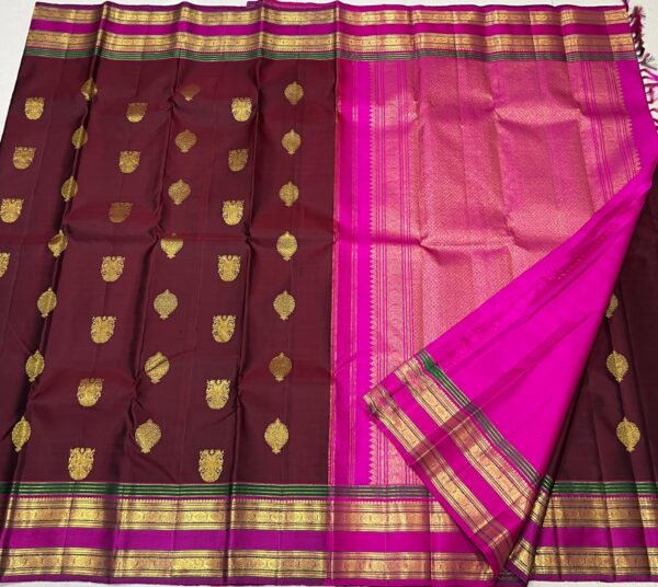 Kanjivaram Silk Saree in Maroon Red with Rani Pink