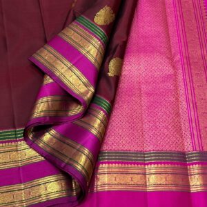 Kanjivaram Silk Saree in Maroon Red with Rani Pink