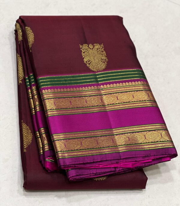 Kanjivaram Silk Saree in Maroon Red with Rani Pink