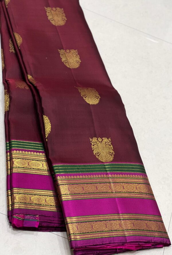 Kanjivaram Silk Saree in Maroon Red with Rani Pink