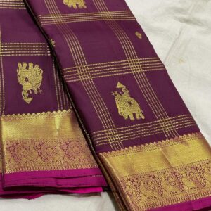 Kanjivaram Silk Saree in Self Magenta with Pink