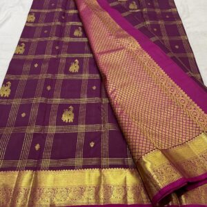 Kanjivaram Silk Saree in Self Magenta with Pink