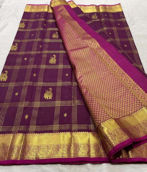 Kanjivaram Silk Saree in Self Magenta with Pink