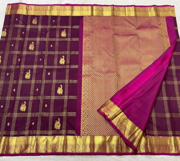 Kanjivaram Silk Saree in Self Magenta with Pink