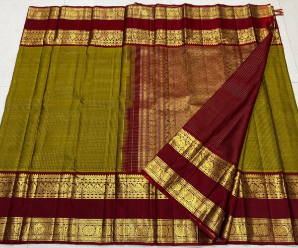 Kanchipuram Silk Sarees In Mehndi Green & Maroon Red