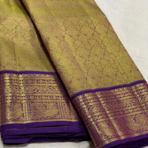 Olive Green Kanjivaram Silk Saree with Purple Border