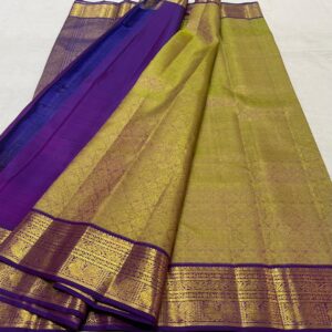 Olive Green Kanjivaram Silk Saree with Purple Border