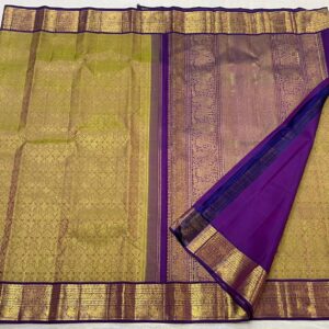 Olive Green Kanjivaram Silk Saree with Purple Border