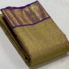 Olive Green Kanjivaram Silk Saree with Purple Border