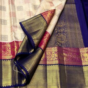 Kanchipuram Silk Saree with Cream Body and Dual-Color Border