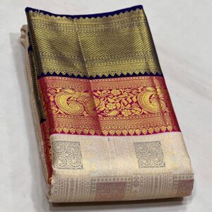 Kanchipuram Silk Saree with Cream Body and Dual-Color Border