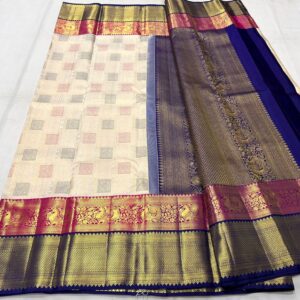 Kanchipuram Silk Saree with Cream Body and Dual-Color Border