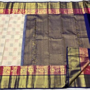 Kanchipuram Silk Saree with Cream Body and Dual-Color Border