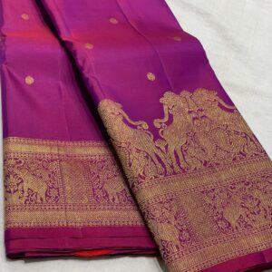 Kanchipuram Silk Saree in Self Magenta with Handwork Border