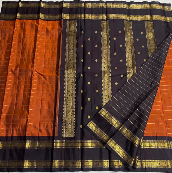 Kanjivaram Silk Saree in Orange with Black Border