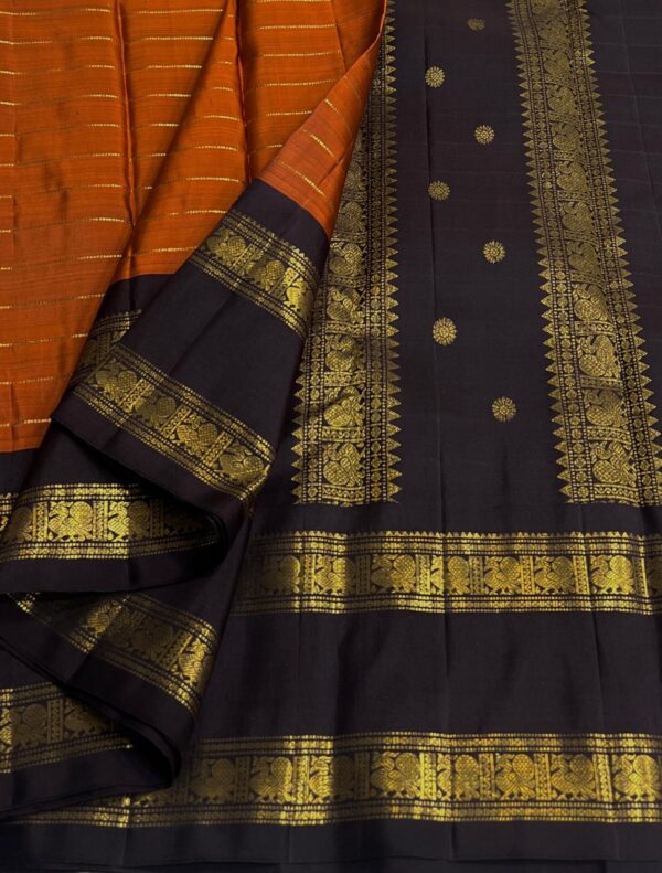 Kanjivaram Silk Saree in Orange with Black Border