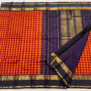 Kanjivaram Silk Saree in Orange with Dark Green Border