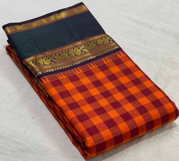 Kanjivaram Silk Saree in Orange with Dark Green Border