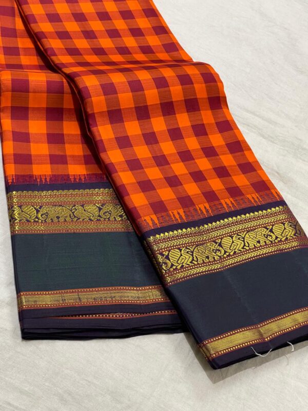 Kanjivaram Silk Saree in Orange with Dark Green Border