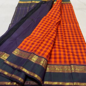 Kanjivaram Silk Saree in Orange with Dark Green Border