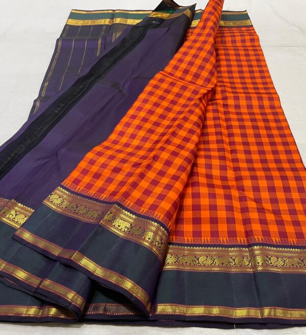 Kanjivaram Silk Saree in Orange with Dark Green Border