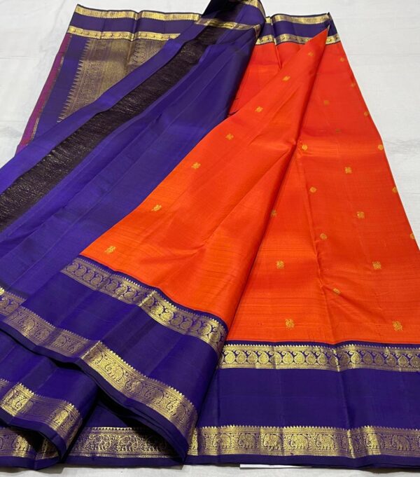 Red and Blue Kanjivaram Silk Saree